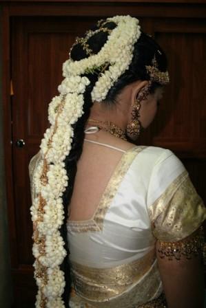 South Indian Bridal Hairstyle with Jadai Billai and Crown Corsage
