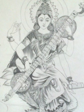 saraswati maa sketch and color pencil work  Indusladies